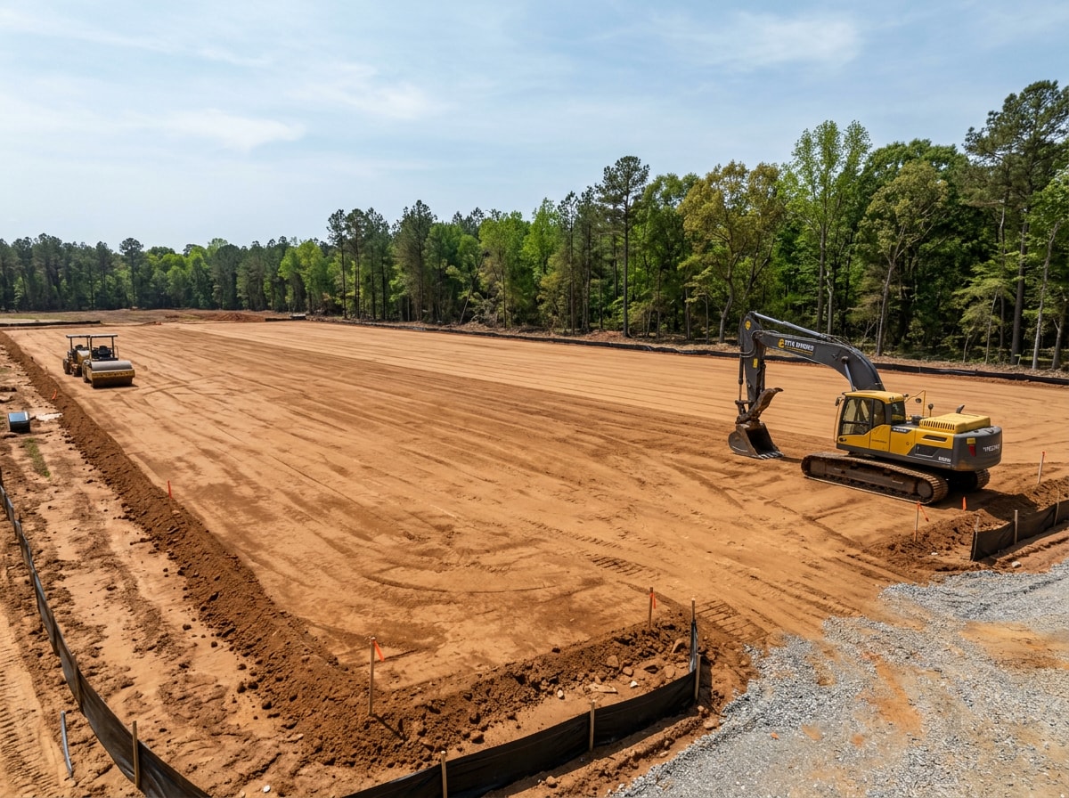 Graded and cleared building pad in Walhalla, SC after cedar and brush removal