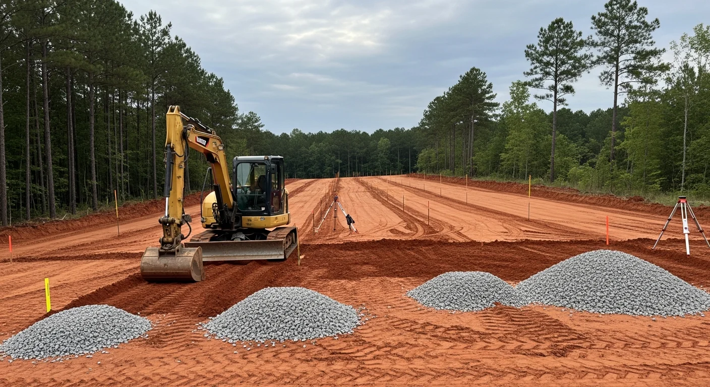 Excavation equipment grading a construction site