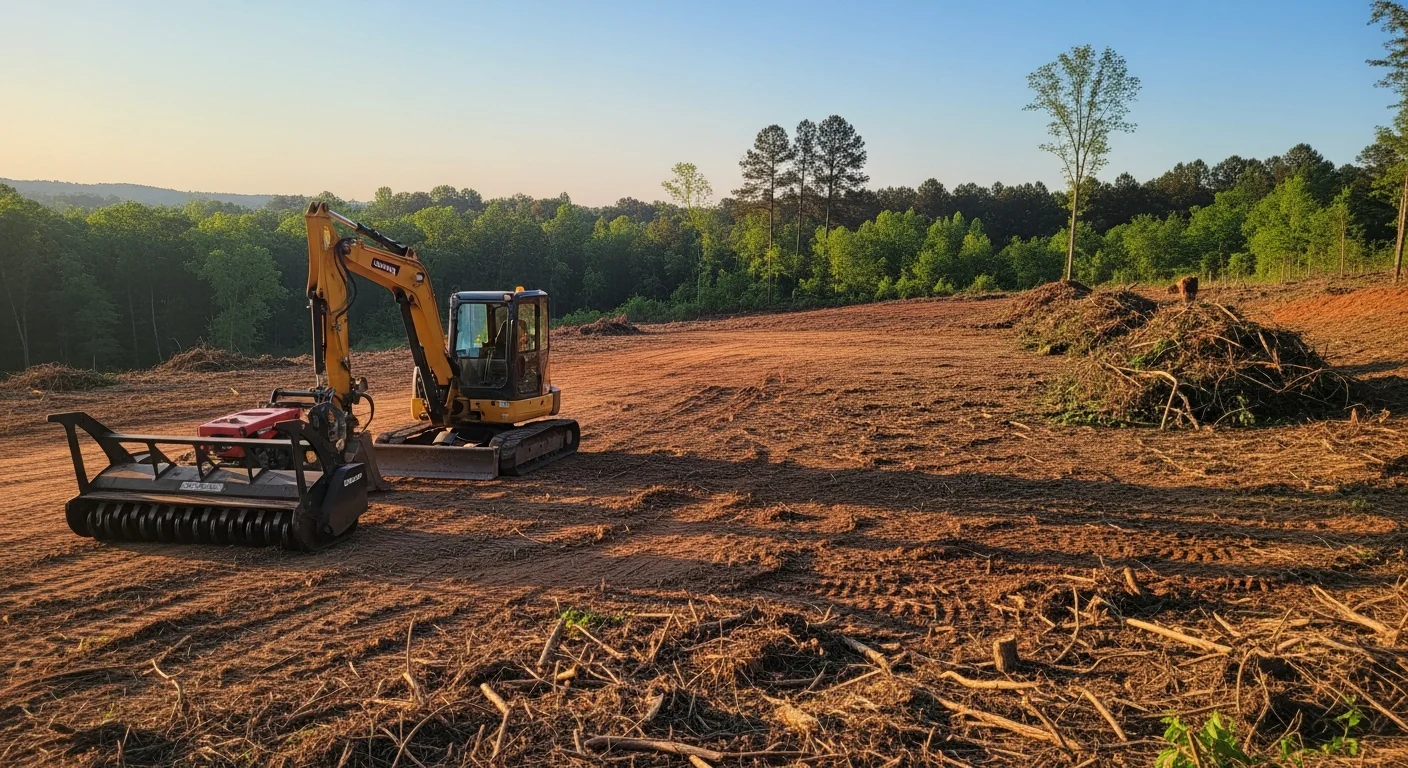Cleared lot ready for construction with mulched vegetation