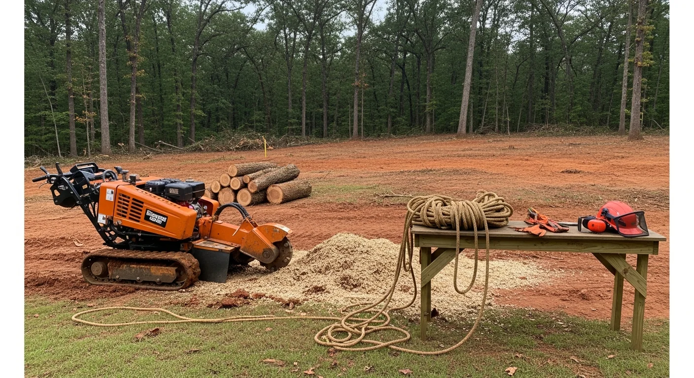 Professional arborist removing a large tree with crane equipment